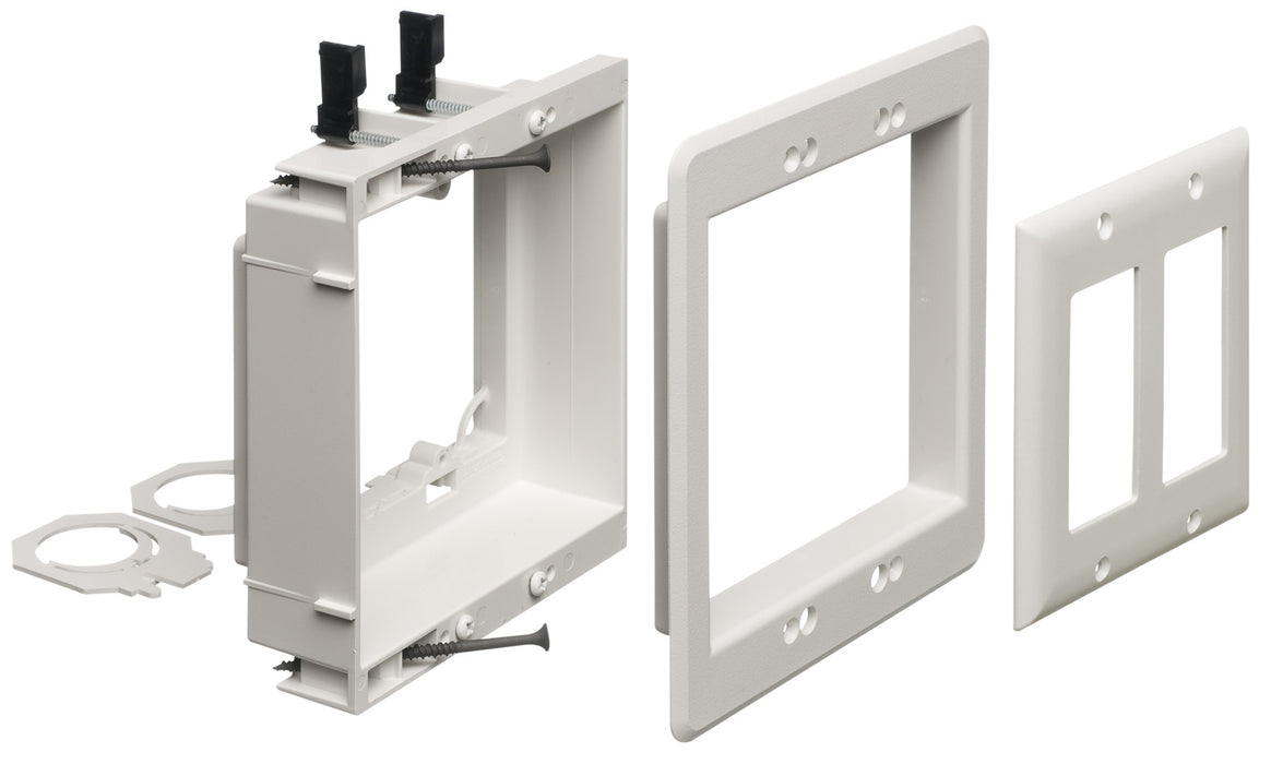 Arlington LVU2W 2-Gang Recessed Low Voltage Mounting Bracket with Paintable Wall Plate, White