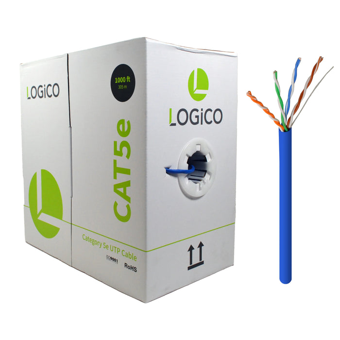 CAT5E UTP Blue Solid Ethernet LAN Network RJ45 24 AWG 1000' Cable