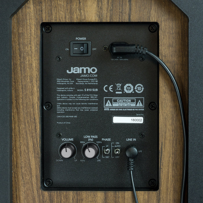 Jamo S810 10" Polyfiber Woofer 150W Class D AMP Powered Subwoofer Walnut