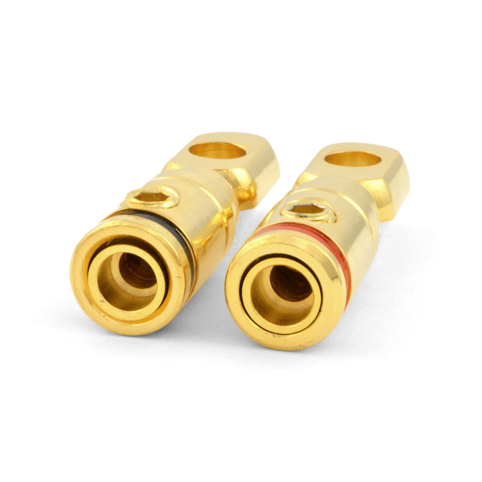 4 or 8 Gauge AWG Gold Plated Set Screw Power or Ground Ring Terminal (Pair)