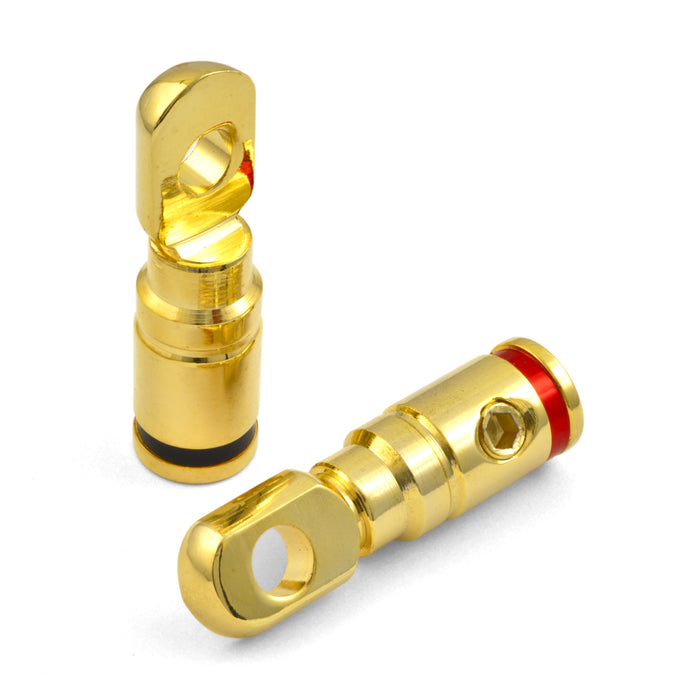 4 or 8 Gauge AWG Gold Plated Set Screw Power or Ground Ring Terminal (Pair)