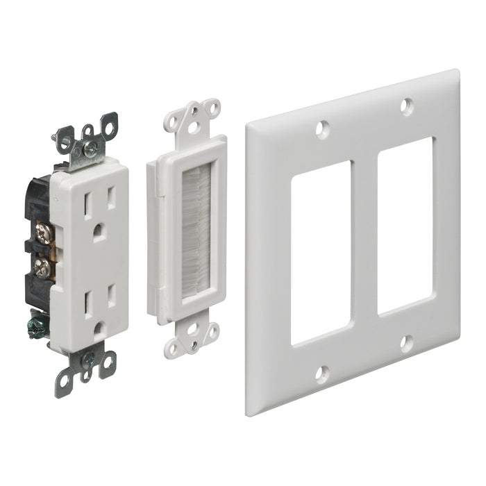 Arlington TVBU505K 2-Gang TV Box Recessed Outlet Wall Plate Kit with Receptacle and Brush-Style Entry Device