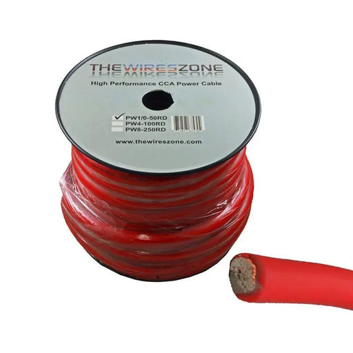 1/0 Gauge 50 Feet High Performance Amplifier Power Cable (Red) The Wires Zone