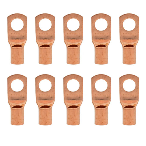 4 Gauge AWG Non-Insulated Pure Copper Lugs Ring Terminals Connectors 5/16" Inch Ring Size 10 Pack The Wires Zone