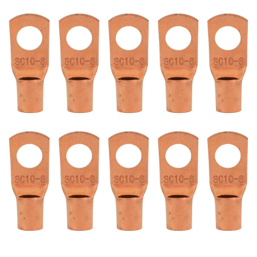 8 Gauge AWG Non-Insulated Pure Copper Lugs Ring Terminals Connectors 1/4" Inch Ring Size 10 Pack The Wires Zone