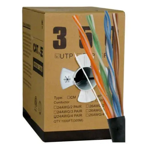 CAT5E UTP 1000 Feet 24 AWG Solid Bare Copper Plenum Jacket Black Cable Vertical Cable