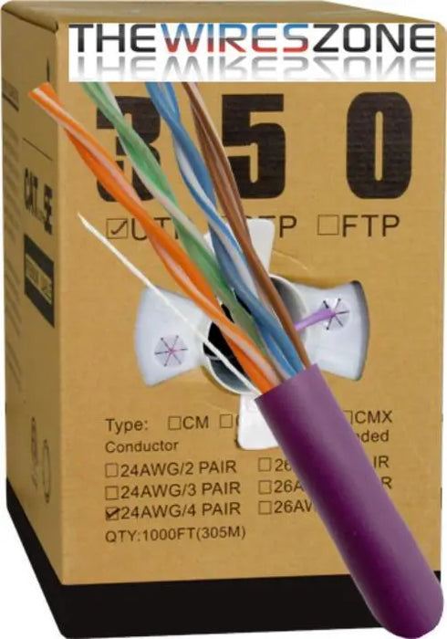 CAT5E UTP 1000 Feet 24 AWG Solid Bare Copper Plenum Jacket Purple Vertical Cable