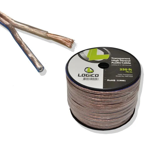 Clear 10 Gauge 2 Conductors 250 Feet High Strand Audio Speaker Wire Logico