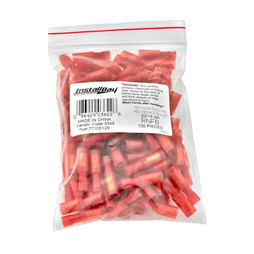 Install Bay RNFB Red  Nylon Female Bullet Connectors 22-18 Gauge .156 Pack of 100 The Install Bay