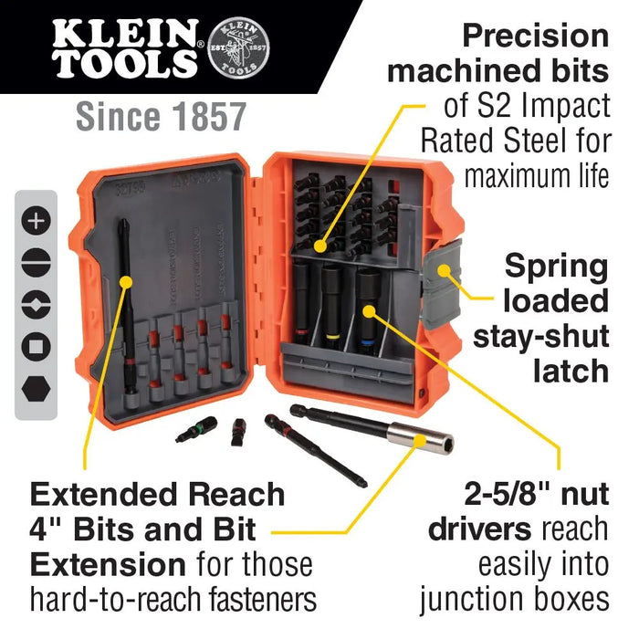 Klein Tools 32799 Pro Impact Power Bit Set 26-Piece Nut Driver Bit Set with Case Klein Tools