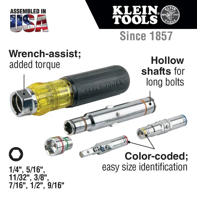 Klein Tools 32807MAG 7-in-1 Nut Driver Wrench Magnetic Driver & Spring Coil Bits Klein Tools
