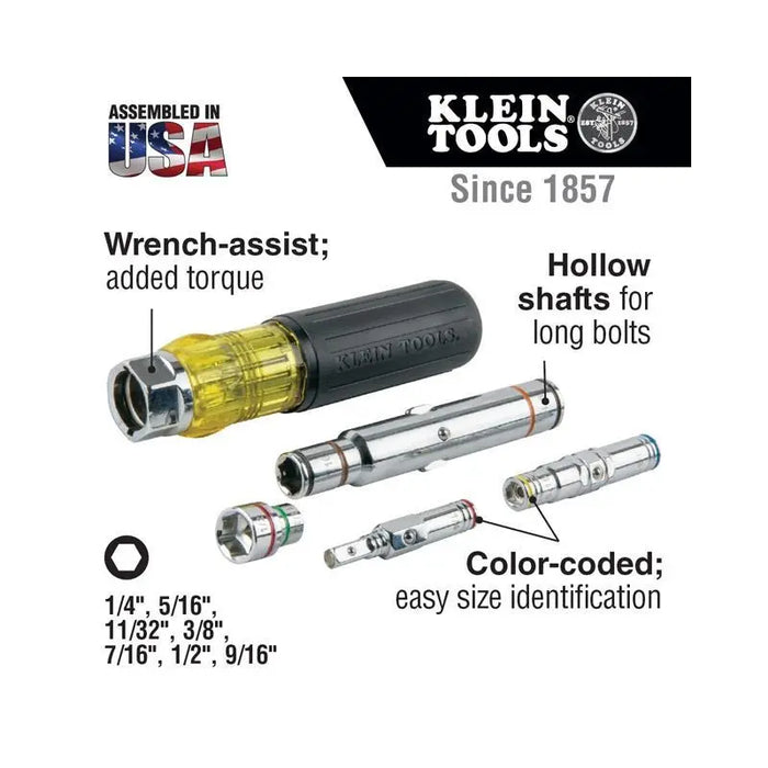 Klein Tools 32807MAG 7-in-1 Nut Driver Wrench Magnetic Driver & Spring Coil Bits Klein Tools