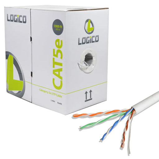 Logico CAT5E UTP Solid Ethernet LAN Network RJ45 24 AWG 1000ft Cable - White Logico