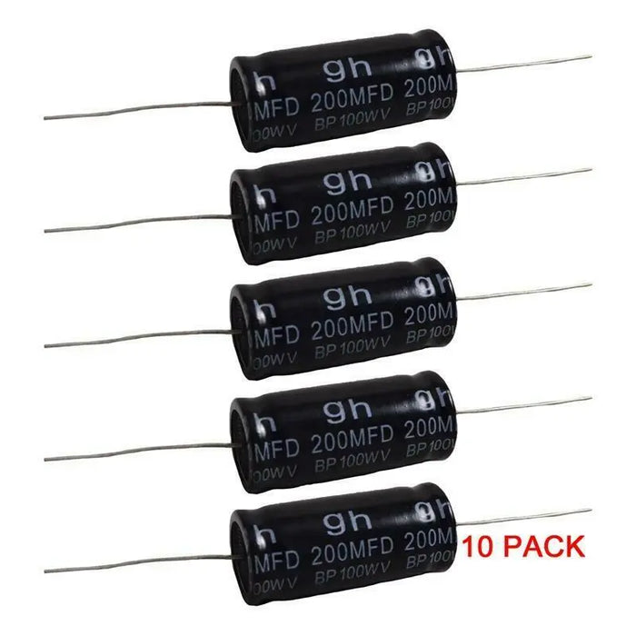 Non-Polarized Electrolytic Audio Capacitor 200MFD 19mm x 40mm (5-10/pack) The Wires Zone