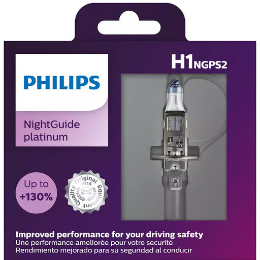 Philips 12258NGPS2 H1 NightGuide Platinum 55W 12V Halogen Car Headlight Bulb (Pack of 2) Philips