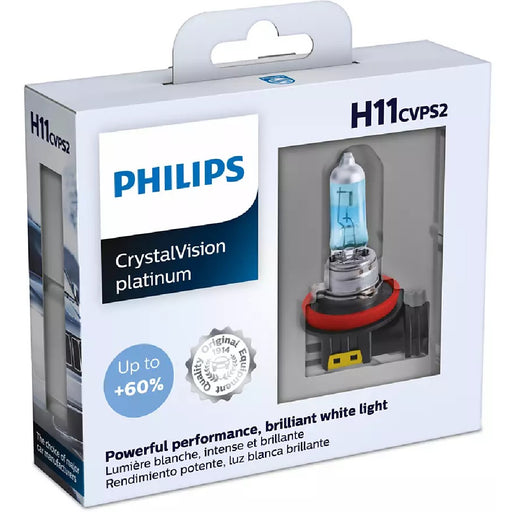 Philips 12362CVPS2 H11 CrystalVision Platinum 55W 12V Halogen Car Headlight Bulb (Pack of 2) Philips