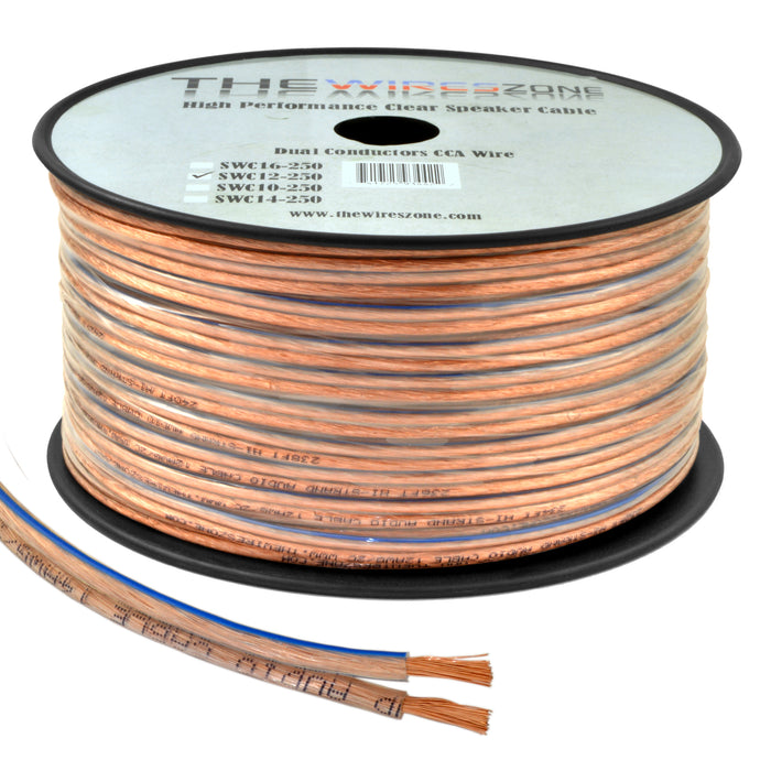 12 Gauge 2 Conductor 12/2 Clear 250ft Speaker Wire for Car/Home Audio