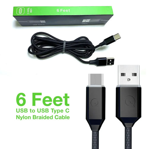 Soft Nylon Braided USB Type-C to USB-A Male USB Charger Cables - 6 Feet, Black Others