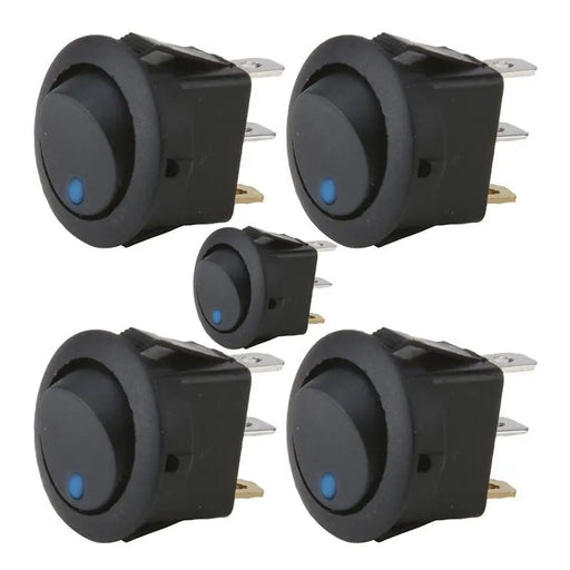 The Install Bay IBRRSB 16 Amp Round Rocker Switch with Blue LED (5/pk) The Install Bay