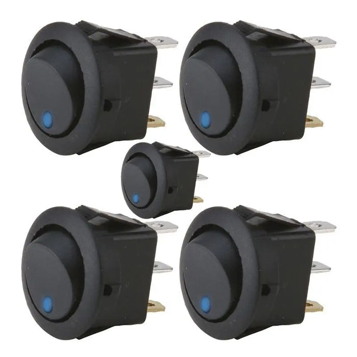 The Install Bay IBRRSB 16 Amp Round Rocker Switch with Blue LED (5/pk) The Install Bay