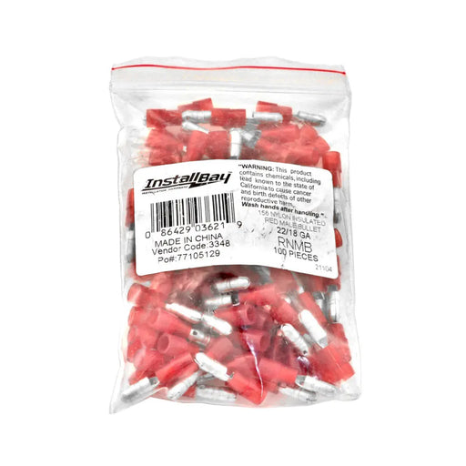 The Install Bay RNMB Red Nylon Male Bullet Connector 22-18 Gauge .156 Pack of 100 The Install Bay