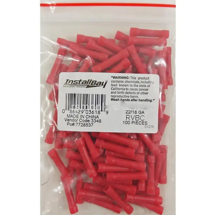 The Install Bay RVBC Red Vinyl 22/18 Gauge Butt Connector (100/pack) The Install Bay
