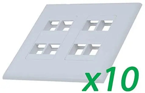 White 2-Gang 8-Port Screwless Keystone Jack Decora Wall Plate Insert (1-10 Pack) The Wires Zone