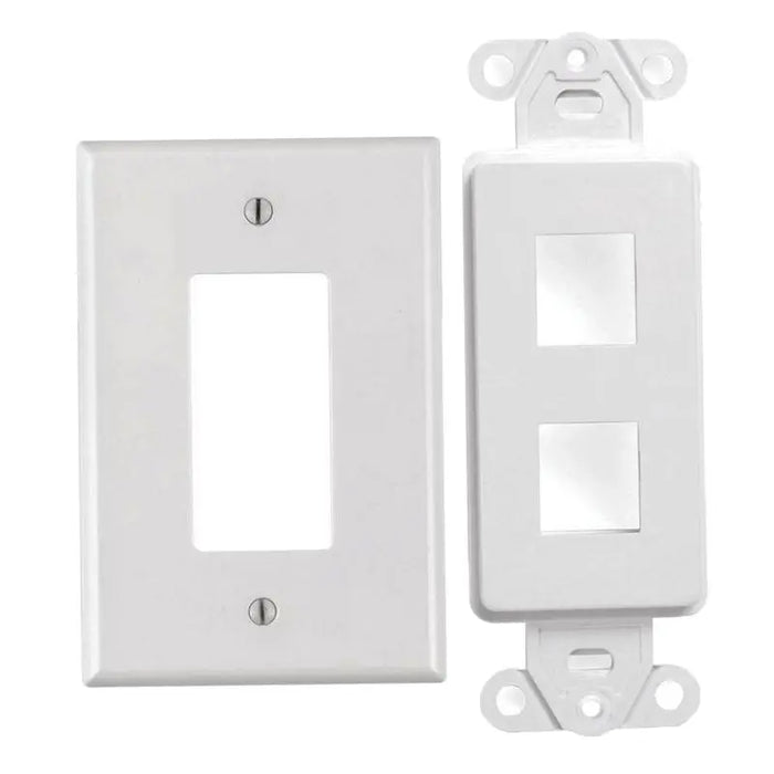 White 2-Port Decora Keystone Jack Wall Insert Cover Plate (1-5 Pack) The Wires Zone