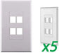 White 4-Port Port Screwless Decora Keystone Jack Wall Insert Cover Plate (1-10 Pack) The Wires Zone