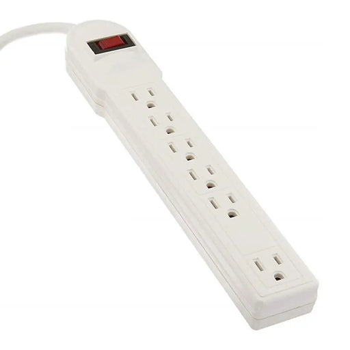 White 6 Outlet Flat Plug Power Strip With Grounded 3 Prong 3 Feet Cord The Wires Zone