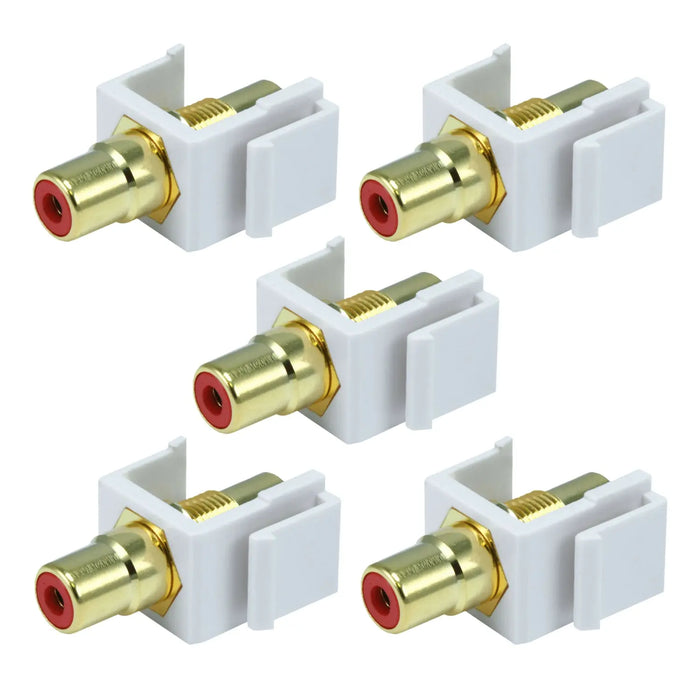 White Female RCA Keystone Jack Modular with Green, Red or Yellow Center (5/pack) The Wires Zone