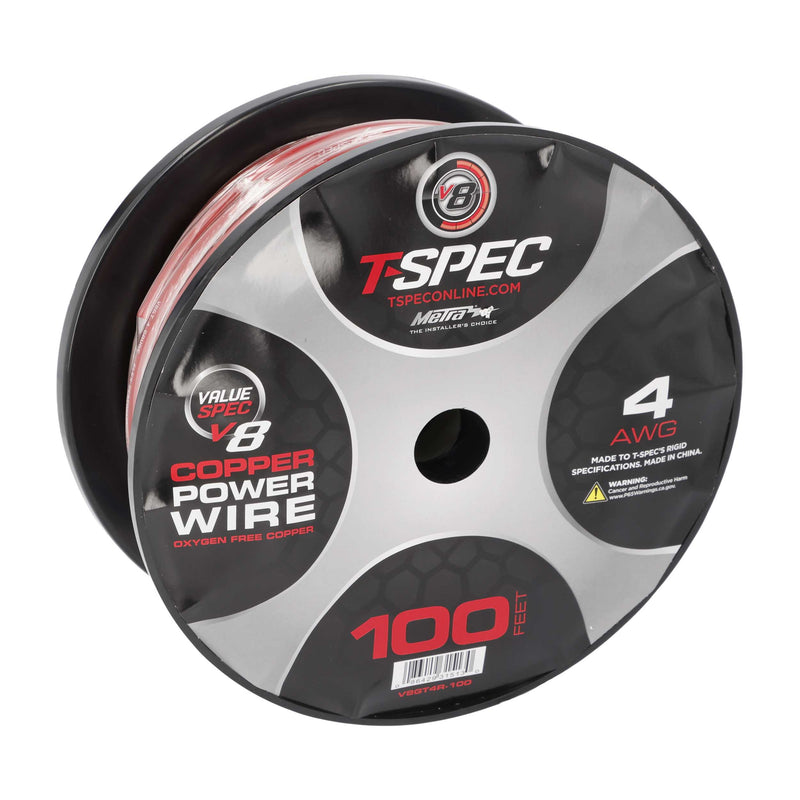 T-Spec V8GT4R V8GT Series 4 AWG OFC 25-100 ft Power Wire Oxygen Free Copper Red