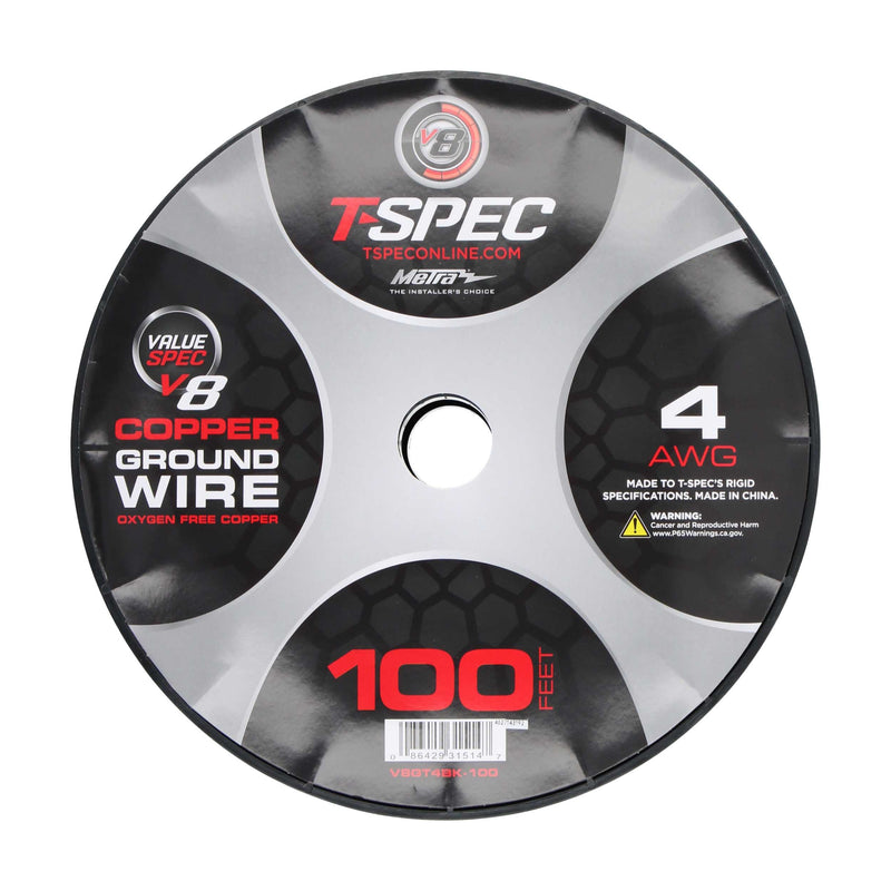 T-Spec V8GT4BK-100 V8GT Series 4 Gauge 25-100 Ft OFC Ultra-Flexible Power Wire Black