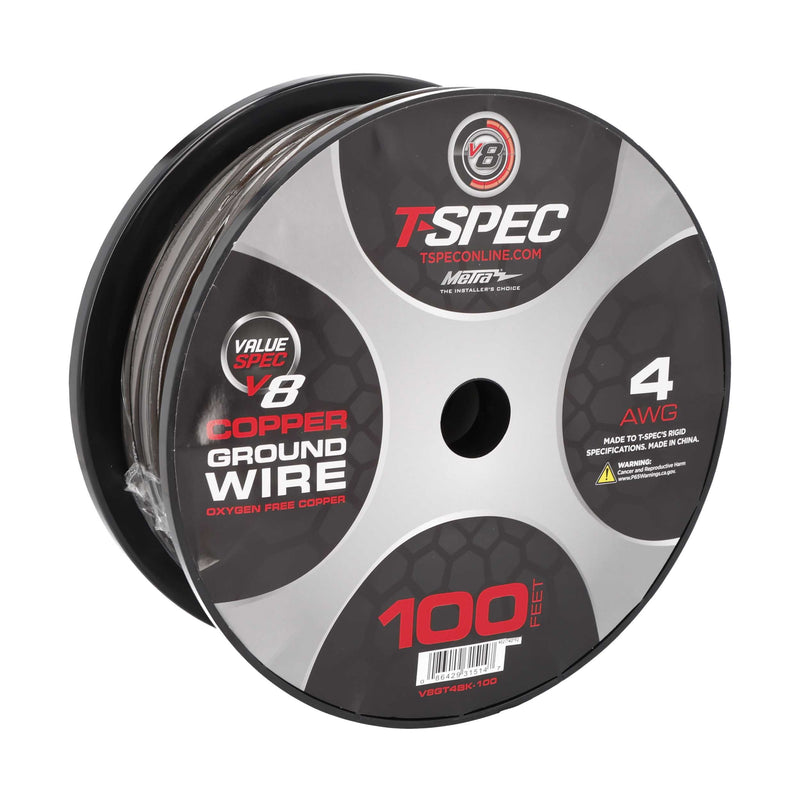 T-Spec V8GT4BK-100 V8GT Series 4 Gauge 25-100 Ft OFC Ultra-Flexible Power Wire Black