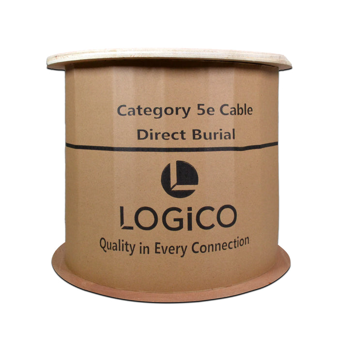 Logico Cat5e Outdoor Shielded Solid Bare Copper Gel Flooded Ethernet Network Cable 1000FT - Black Direct Burial