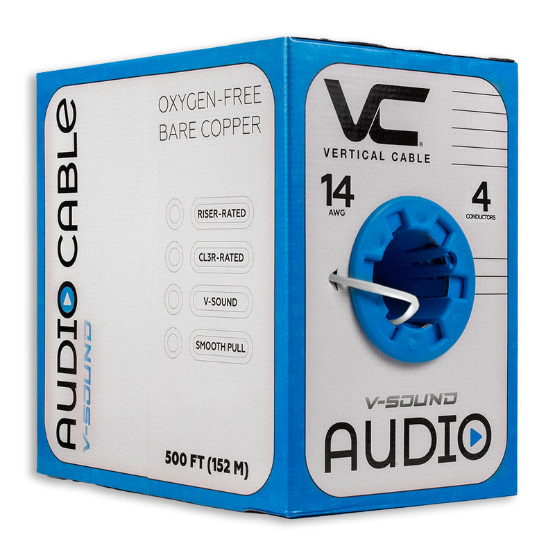 Audio Cable 14 AWG 4 Conductors 41 Strand 500 Feet CL3 PVC Bare Copper OFC White