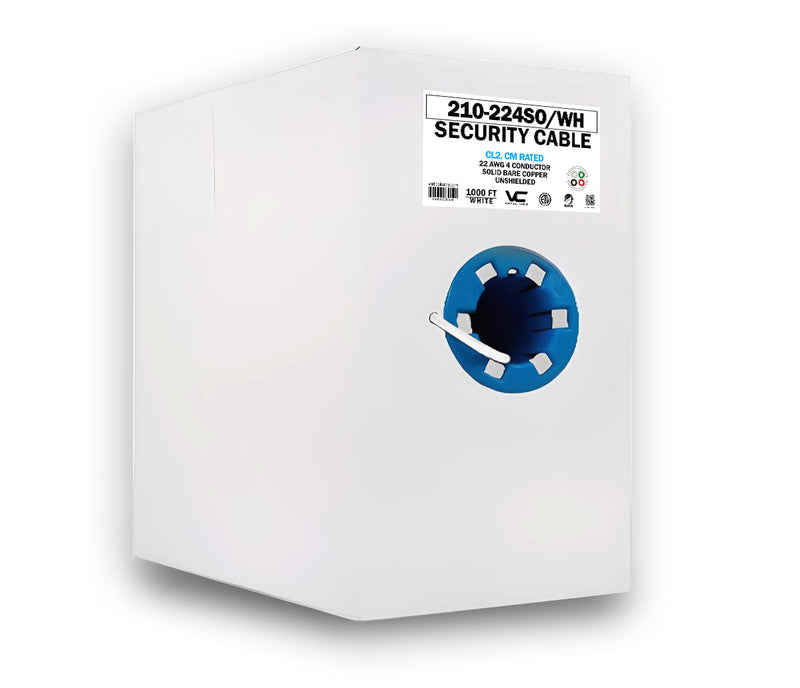 Vertical Cable 210-224SO/WH Alarm-Security Cable Solid Unshielded 22AWG 4 Conductor 1000ft Pull Box, White