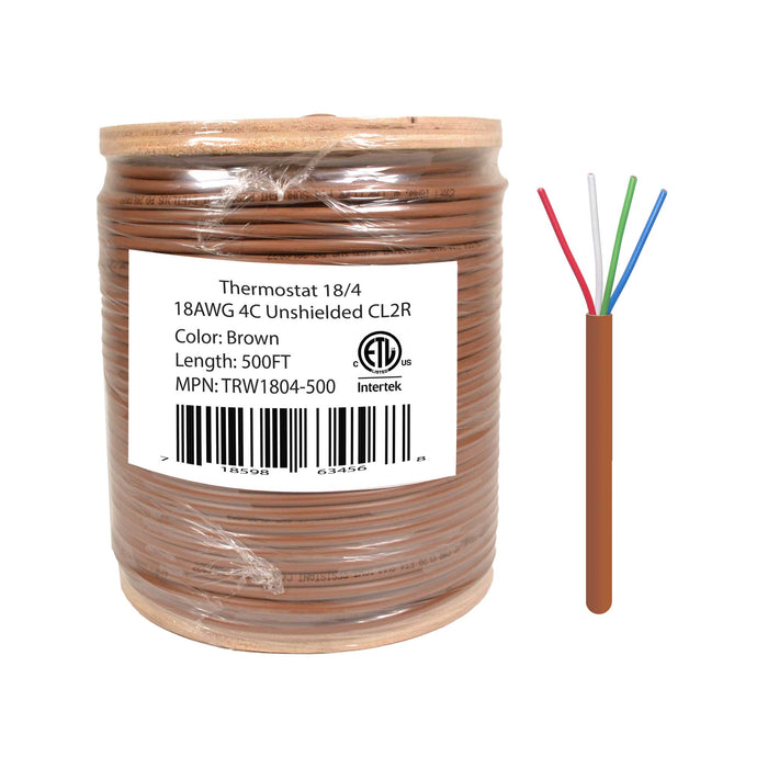 Logico TRW1804-500  18/4 Thermostat Wire 18 Gauge Solid Copper CMR Heating HVAC AC Cable 500FT Sunlight Resistant
