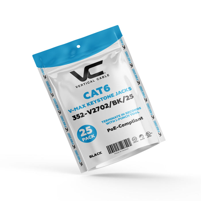 Vertical Cable 352-V2702/BK/25 CAT6 RJ45 Keystone Jack V-Max Series Unshielded - Black (25 pack)
