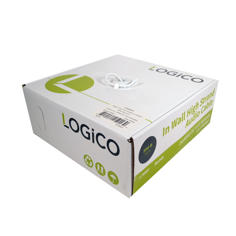 Logico SWC3101 16/2 In-Wall Audio Cable Stranded Unshielded CL2 16AWG 2C Speaker Wire 500ft