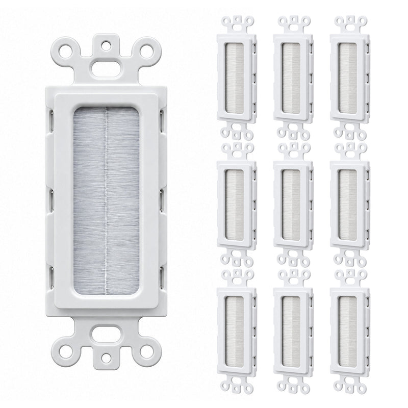 DataComm 45-0019-UWH Decorator Brush Wall Plate Insert 1-Gang Cable Pass-Through Brush White - 10-Pack
