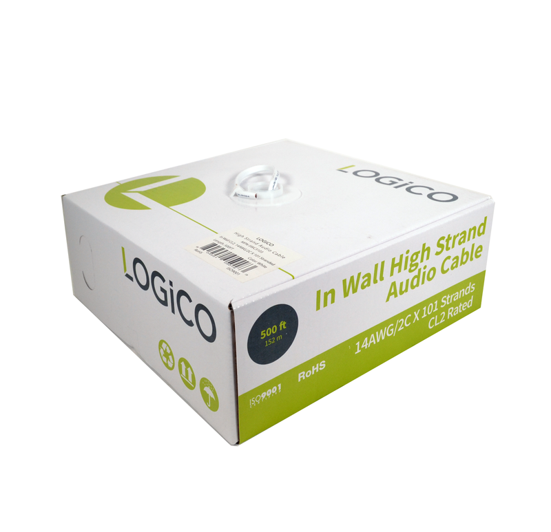 Logico 14/2 Audio Speaker Wire CL2 In-Wall 14 AWG 2 Conductor Bulk Cable 500ft