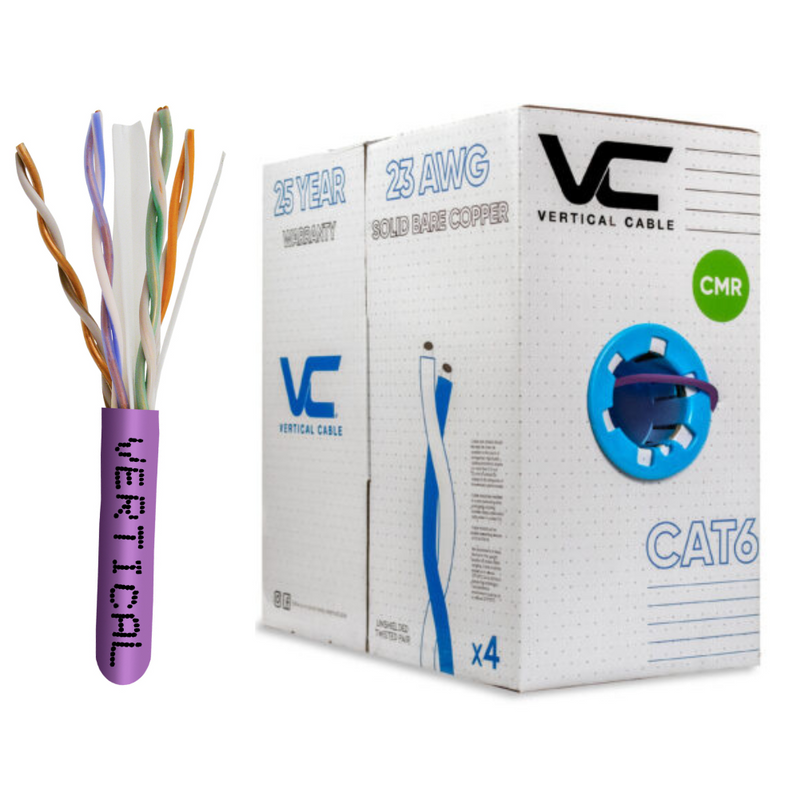 1000ft Bulk CAT6 23AWG UTP 8C CMR Bare Copper Unshielded 550MHz Ethernet Cable - Purple