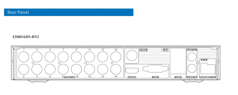 ED8016H5-BN2 Titanium 16CH 5MP Lite Hybrid 4 in 1 DVR with 1 x SATA & NDAA Compliant with 4TB HDD