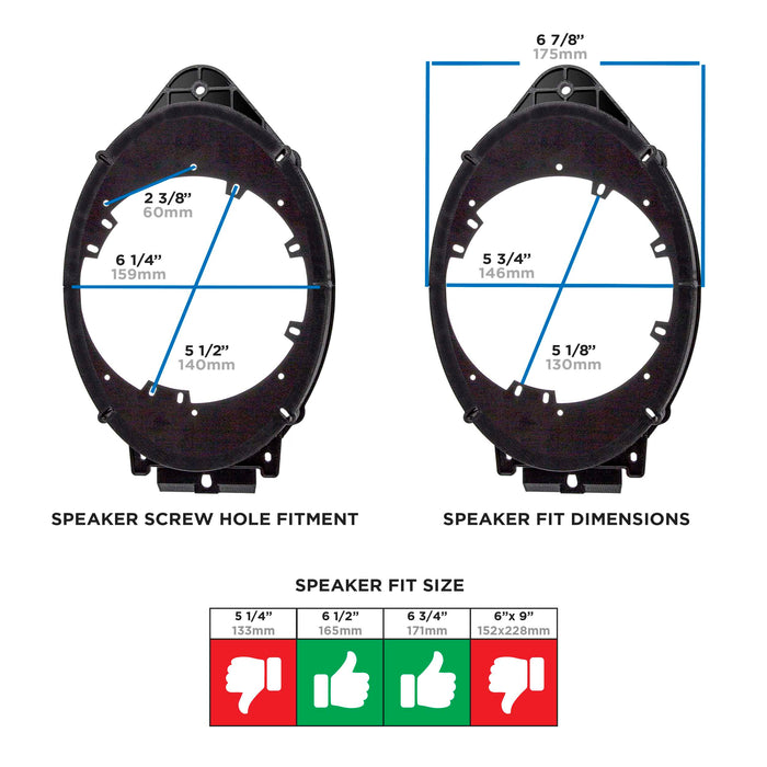 Metra 82-3005 6" to 6.75" Speaker Adapter for select Chevy GMC 2014-Up (pair)
