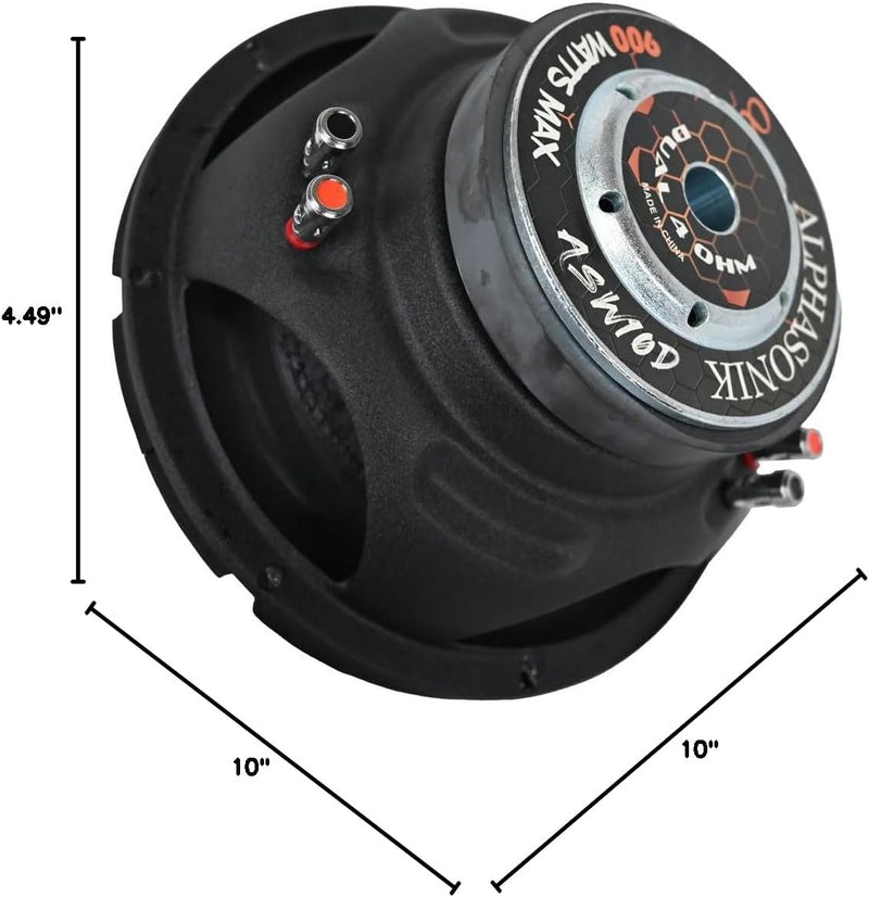 Alphasonik ASW10D AS Series 10" 900 Watts Max / 300 Watts RMS Dual 4 Ohm Car Subwoofer (Single)