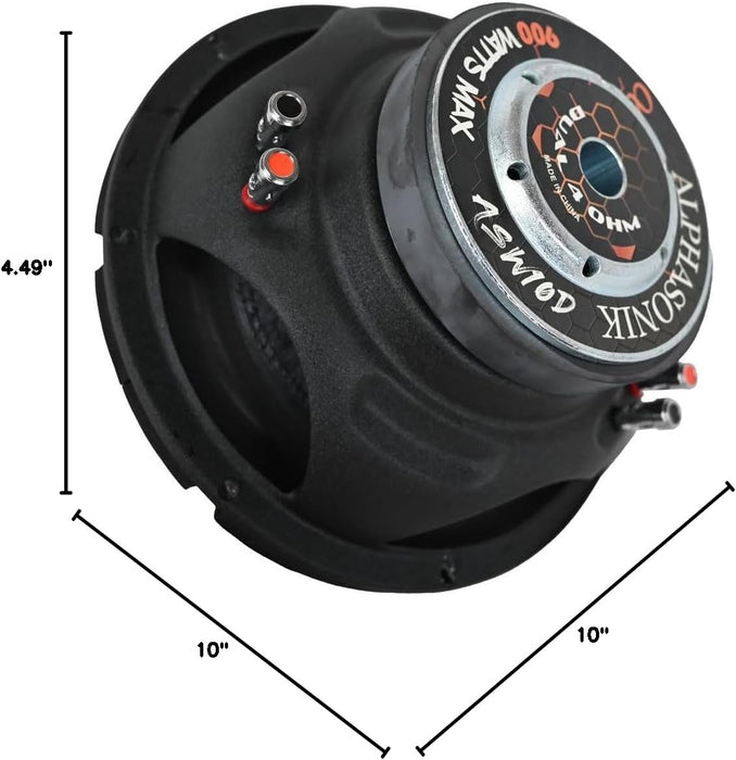 Alphasonik ASW10D AS Series 10" 900 Watts Max / 300 Watts RMS Dual 4 Ohm Car Subwoofer (Single)