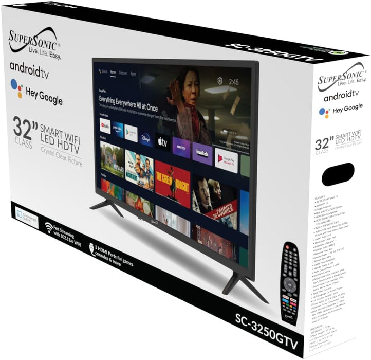 Supersonic SC-3250GTV 32 inch Smart Google FHD DLED TV 1080p HDMI Wi-Fi Bluetooth