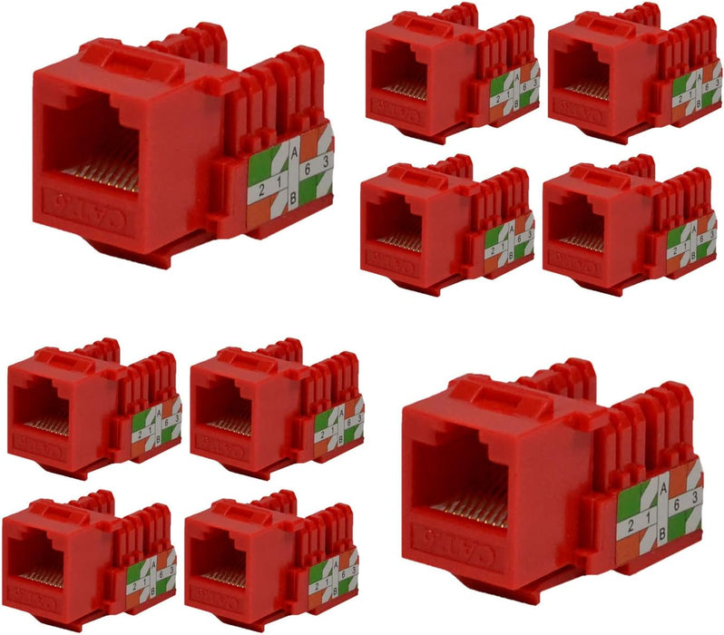 LOGICO KJ6226 Cat6 Keystone Jacks Red with Dust Cap – 22-26 AWG PCB Female RJ45 Connectors (10-100 Pack)