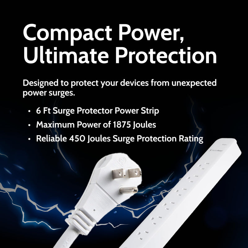 6-Outlet Surge Protector Power Strip 6FT Cord with 2 USB-A & USB-C Charging Ports 1875J